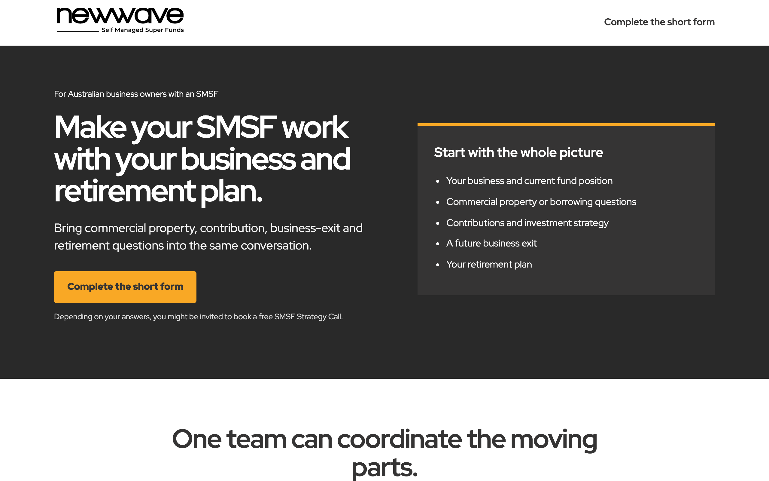 Landing page preview for New Wave SMSF
