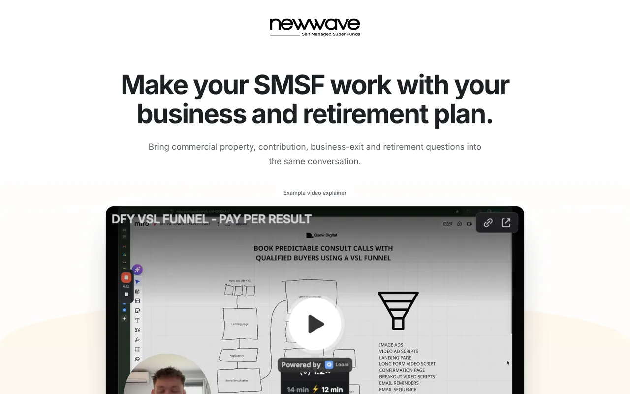 Landing page preview for New Wave SMSF